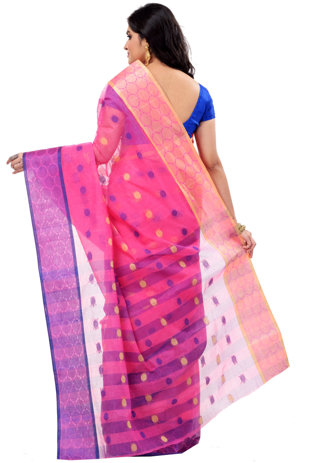 Pink Pure Cotton Ganga Jamuna Tant Saree (371)